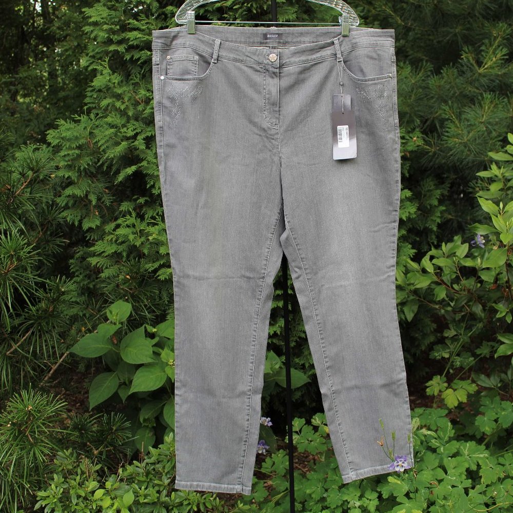 Basler Plus Sz-24 Embellished High-Rise Gray Skinny Jeans NWT